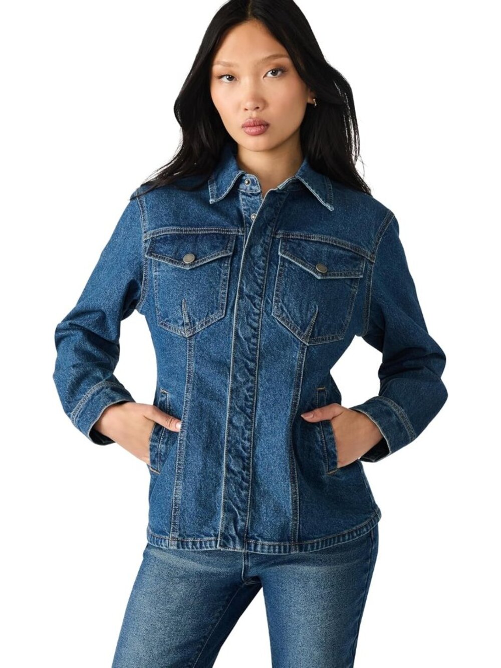 Steve Madden Women's Blue Long Sleeve Collar Neck Imported Cotton Parc Jackets